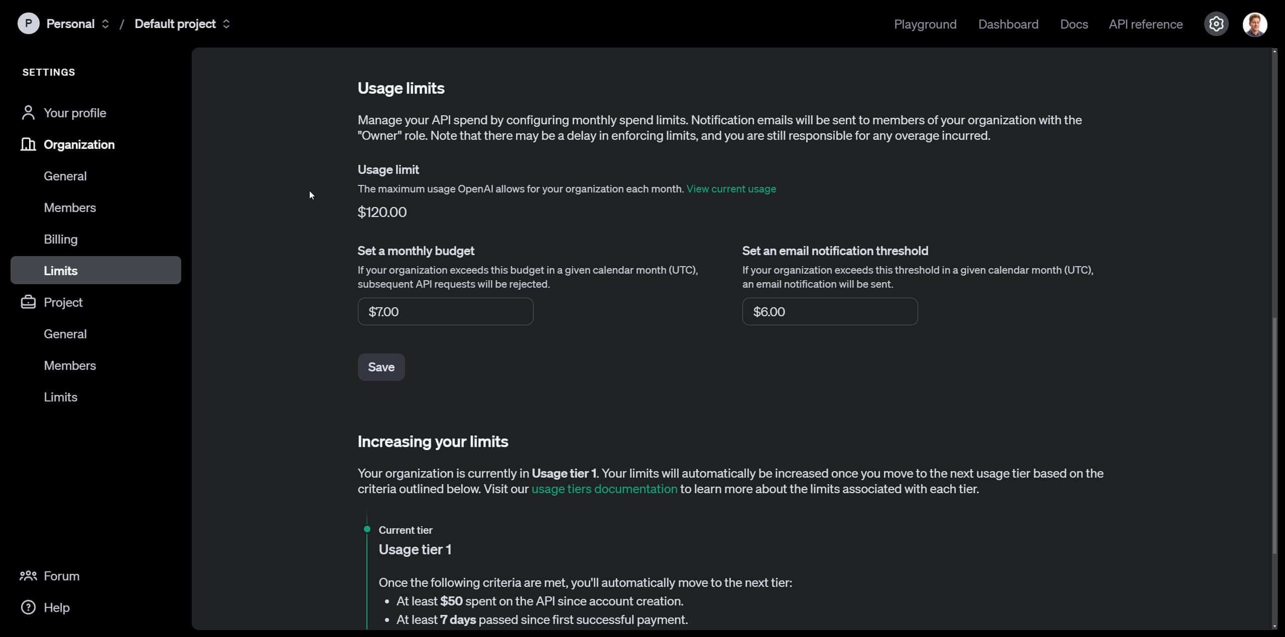 Open AI Platform Limits